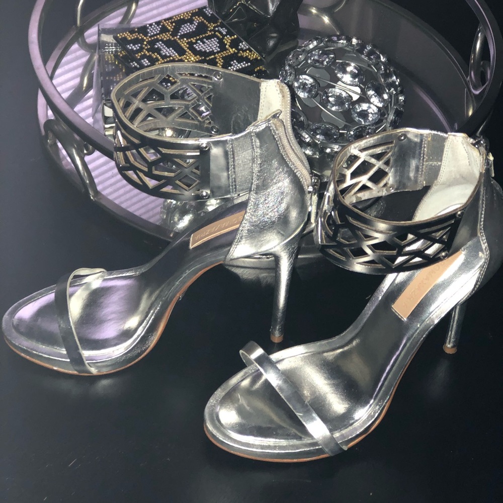 BCBGMAXAZRIA Silver Estie heel sandal prom